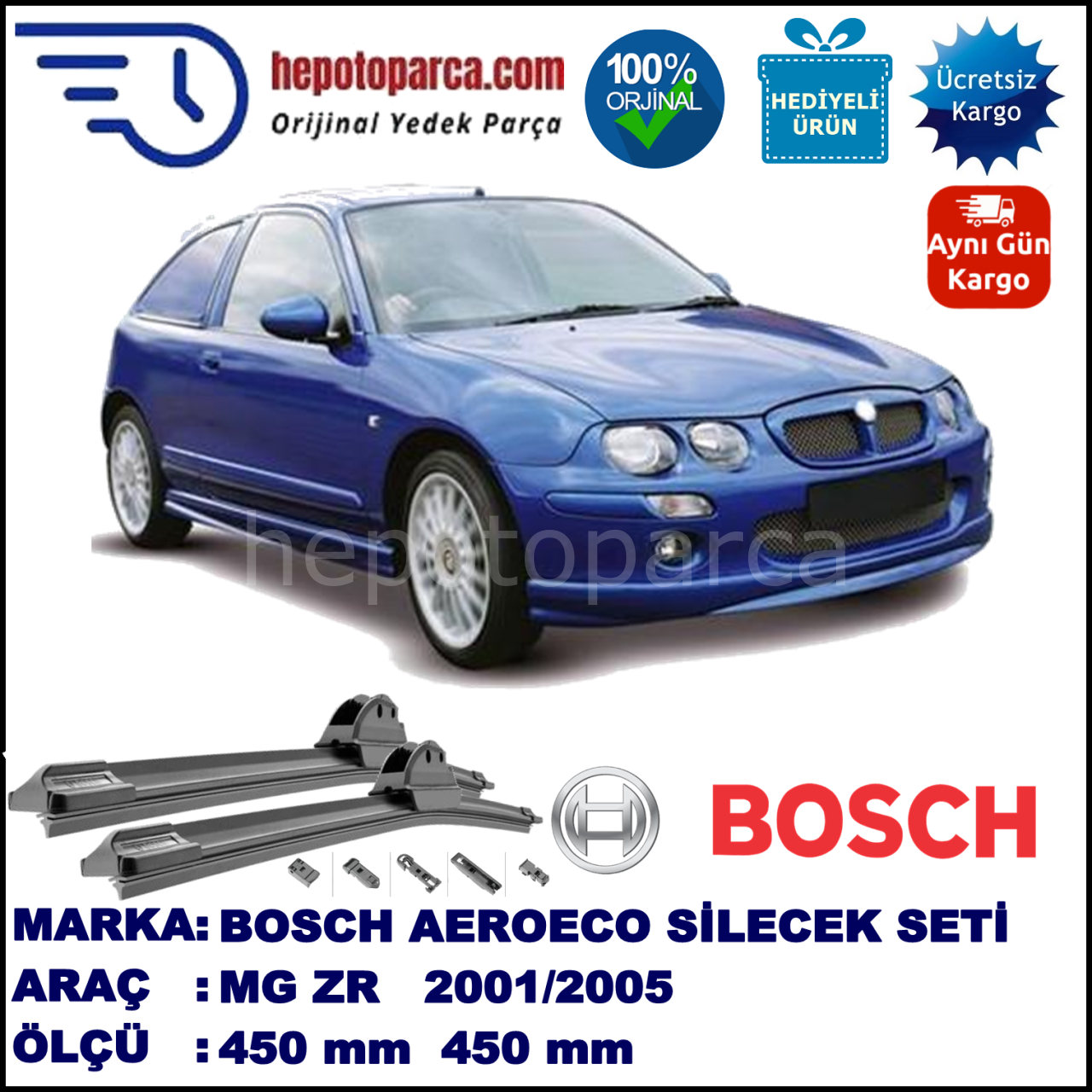 MG ZR  10.2001-05.2005, 450 / 450 mm. BOSCH AEROECO Aparatlı Muz Silecek