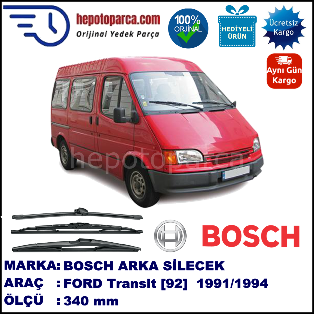 FORD Transit [92] 340 mm 08.1991-07.1994 BOSCH Arka Silecek