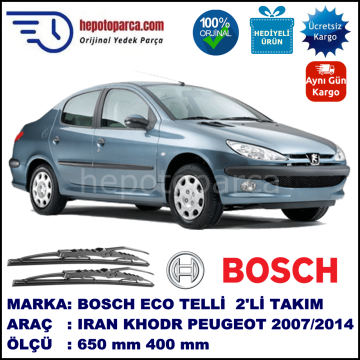 IRAN KHODRO Peugeot 206 SD  07.07-... 650 / 400 mm. BOSCH ECO Telli Silecek 2'li Takım