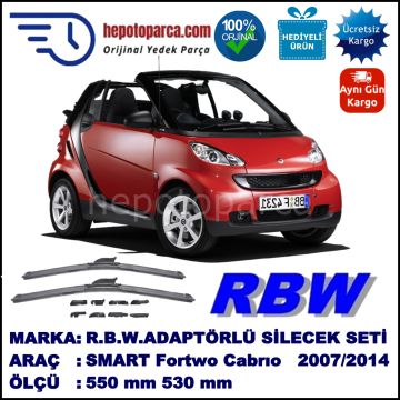 SMART (MCC) Fortwo Cabrio [451] 04.2007-..., 550 / 530 mm.  RBW  ADAPTÖRLÜ MUZ SİLECEK SETİ