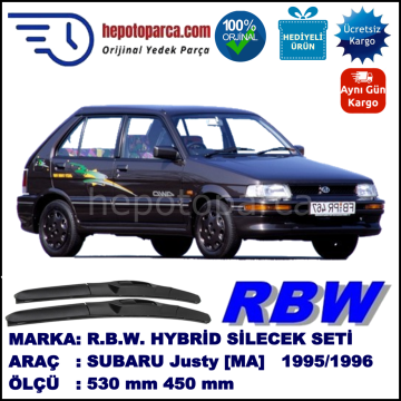 SUBARU Justy [MA] 10.95-09.96 530 / 450 mm. RBW Hybrid Silecek Seti. U Kanca Uyumlu Hibrit