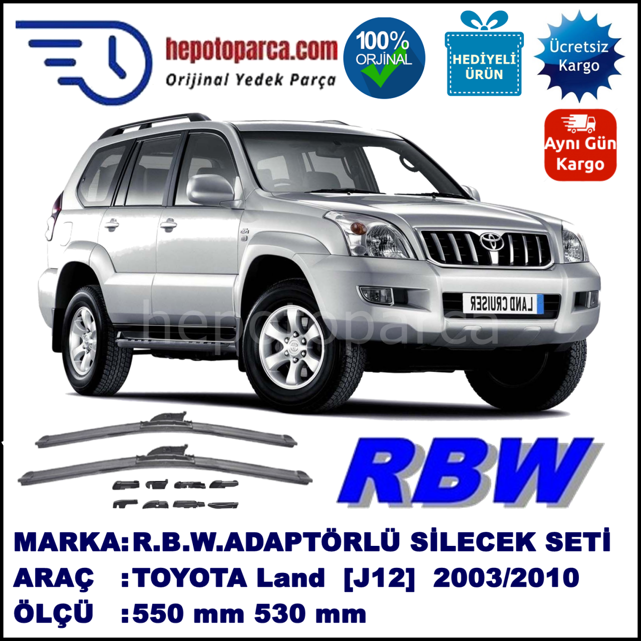 TOYOTA Land Cruiser Prado [J12] 01.2003-..., 550 / 530 mm.  RBW  ADAPTÖRLÜ MUZ SİLECEK SETİ