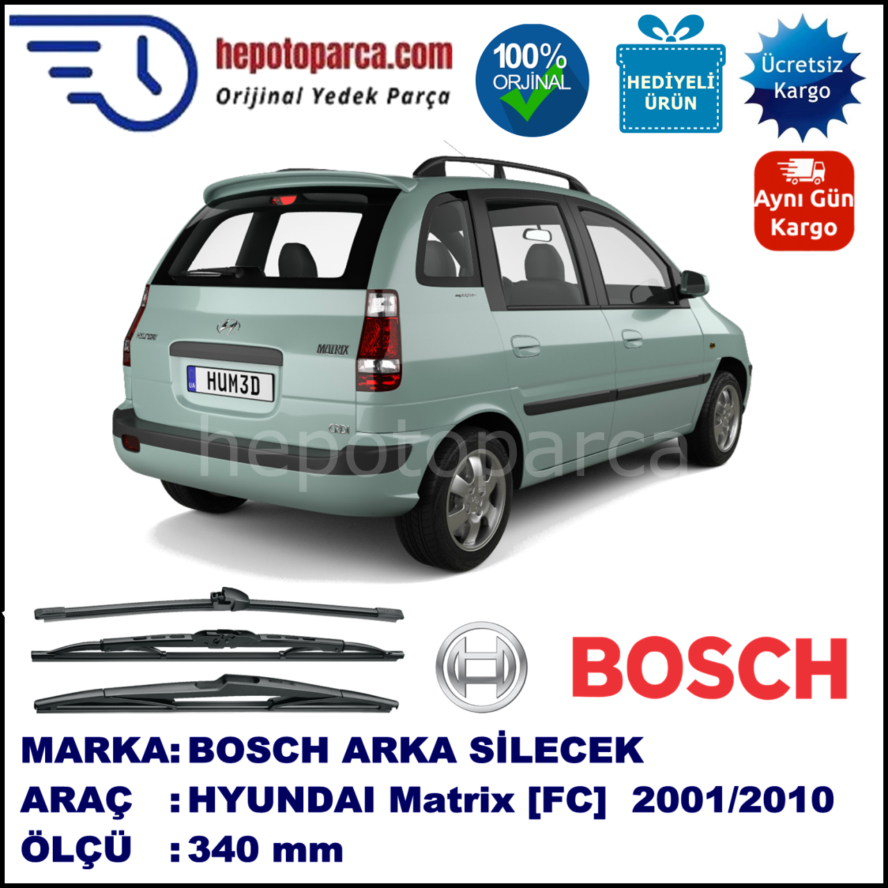 HYUNDAI Matrix [FC] 340 mm 07.2001-04.2010 BOSCH Arka Silecek