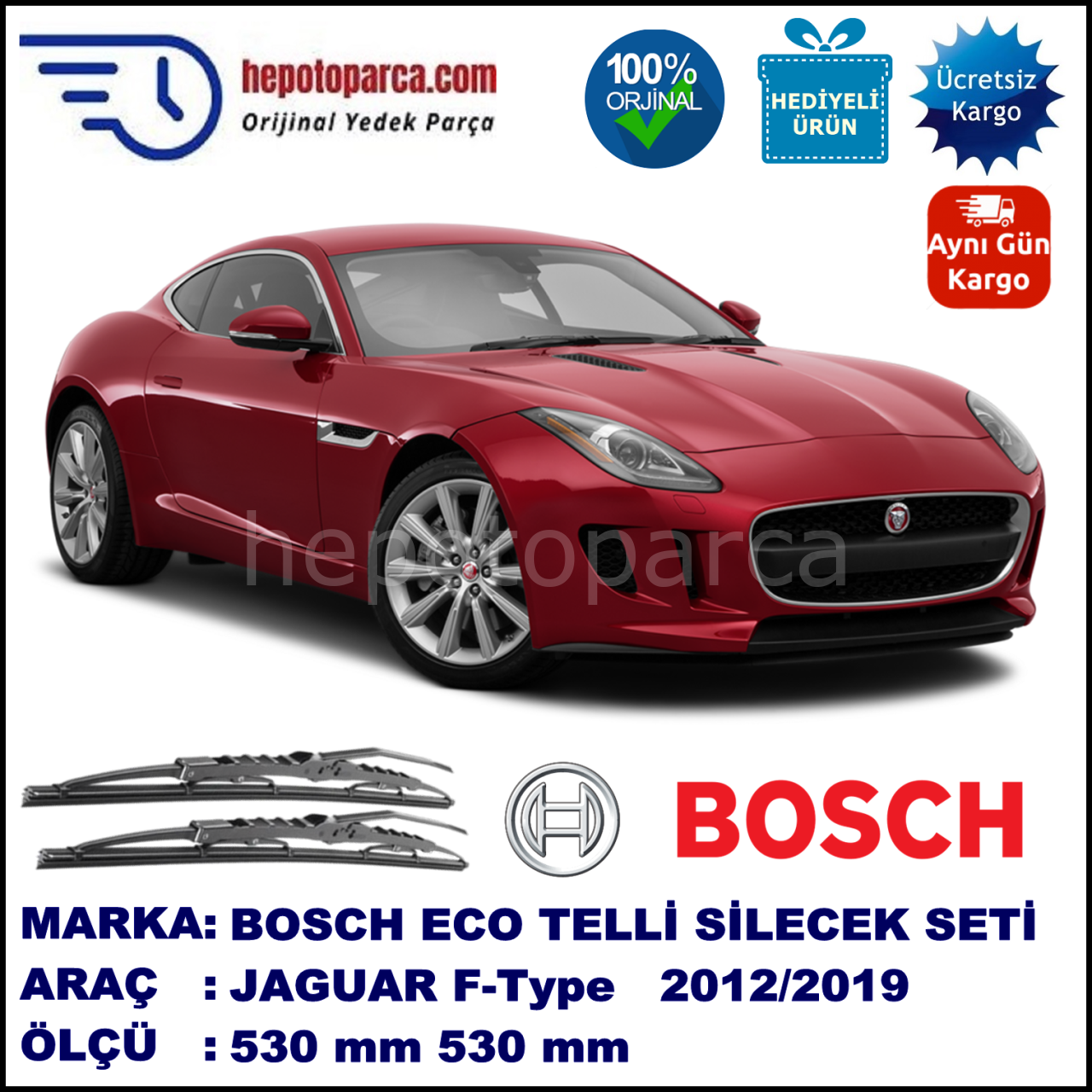JAGUAR F-Type  10.12-... 530 / 530 mm. BOSCH ECO Telli Silecek 2'li Takım