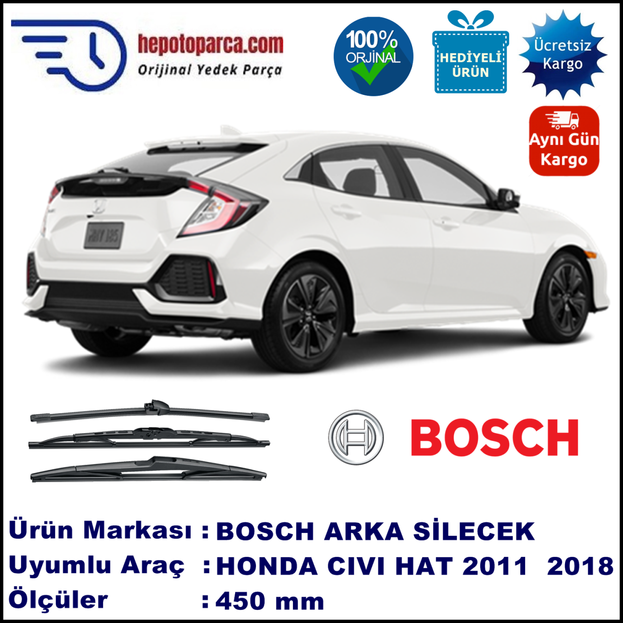 HONDA Civic Hatchback  340 mm 09.2016-- BOSCH Arka Silecek