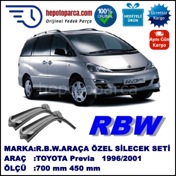 TOYOTA Previa  02.00-01.06 700 / 450 mm. RBW Muz Silecek Seti  2'li Takım. U Kanca Uyumludur.