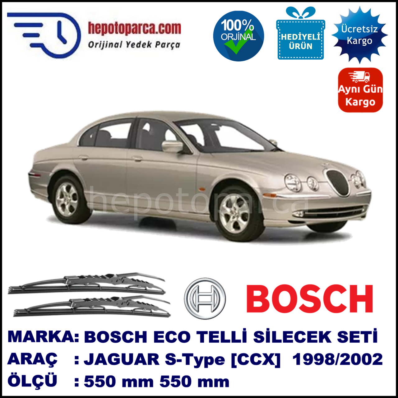 JAGUAR S-Type [CCX] 10.98-04.02 550 / 550 mm. BOSCH ECO Telli Silecek 2'li Takım