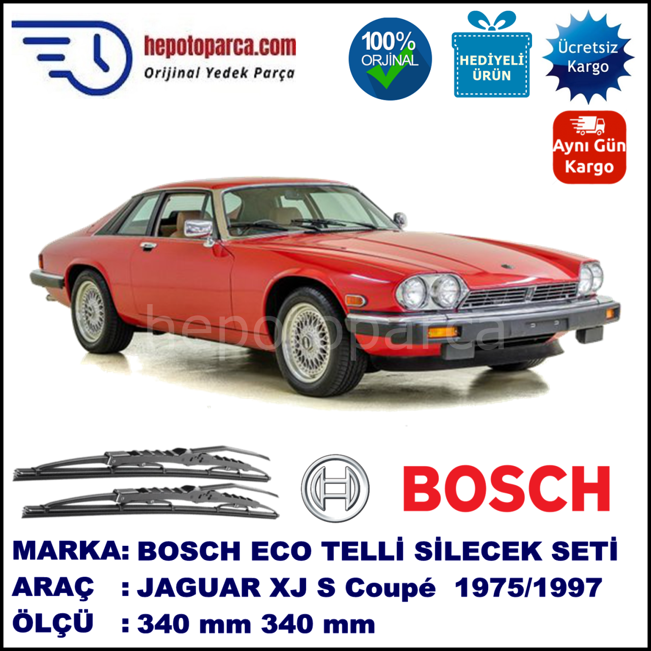 JAGUAR XJ S Coupé  09.75-12.97 340 / 340 mm. BOSCH ECO Telli Silecek 2'li Takım