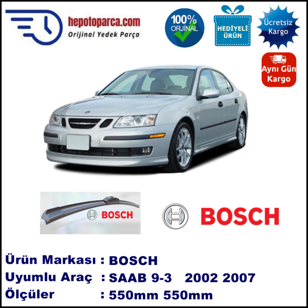 SAAB 9-3 [9440] 09.2002-08.2007, 550 / 550 mm. BOSCH AEROECO Aparatlı Muz Silecek