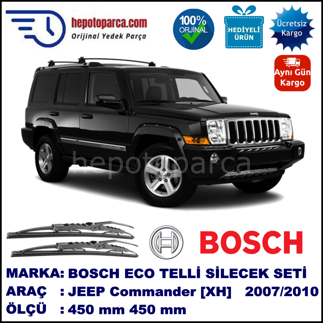 JEEP Commander [XH] 01.06-... 450 / 450 mm. BOSCH ECO Telli Silecek 2'li Takım