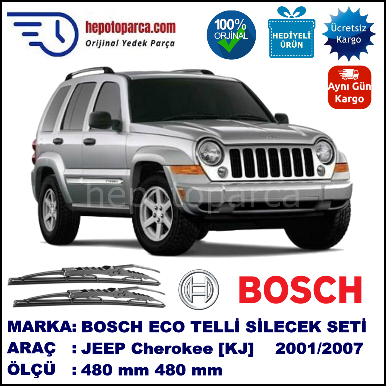 JEEP Cherokee [KJ] 03.01-12.07 480 / 480 mm. BOSCH ECO Telli Silecek 2'li Takım