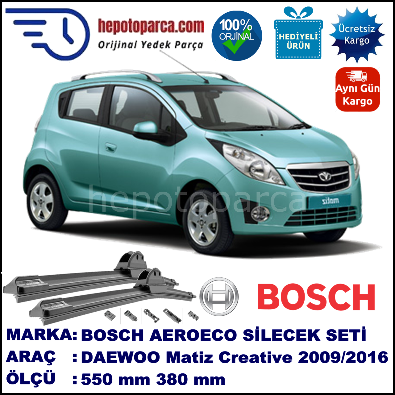 DAEWOO Matiz Creative  09.2009-..., 550 / 380 mm. BOSCH AEROECO Aparatlı Muz Silecek