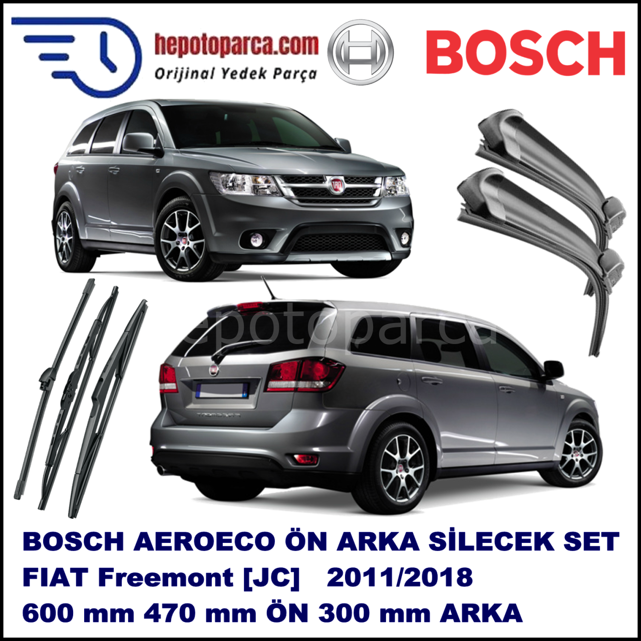 FIAT Freemont [JC] 06,2011-,,, Bosch Aeroeco Ön ve Arka Silecek Takımı
