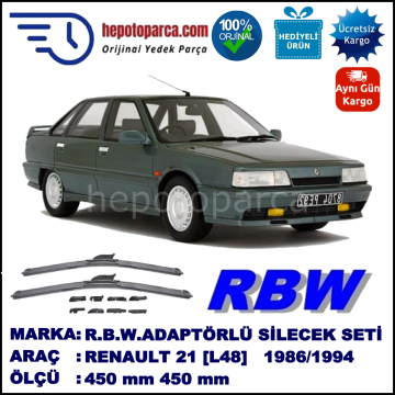 RENAULT 21 [L48] 03.1986-12.1994, 450 / 450 mm.  RBW  ADAPTÖRLÜ MUZ SİLECEK SETİ