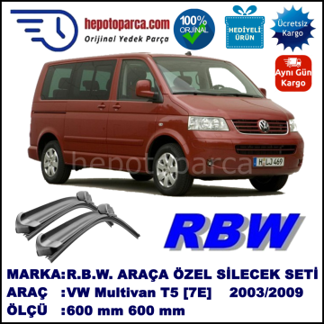 VW Multivan T5 [7H] 02.03-11.09 600 / 600 mm. RBW Muz Silecek Seti  2'li Takım. U Kanca Uyumludur.