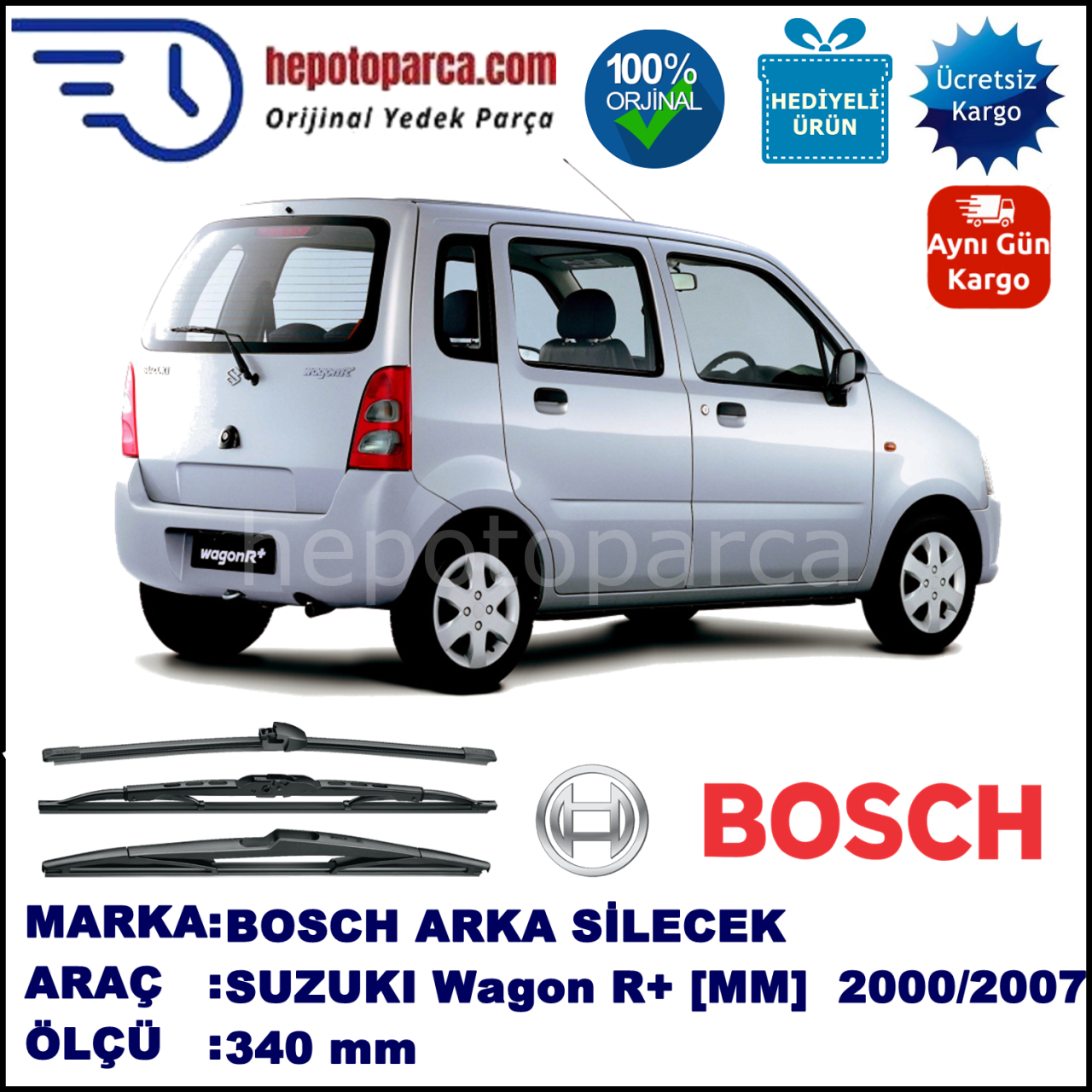 SUZUKI Wagon R+ [MM] 340 mm 05.2000-... BOSCH Arka Silecek