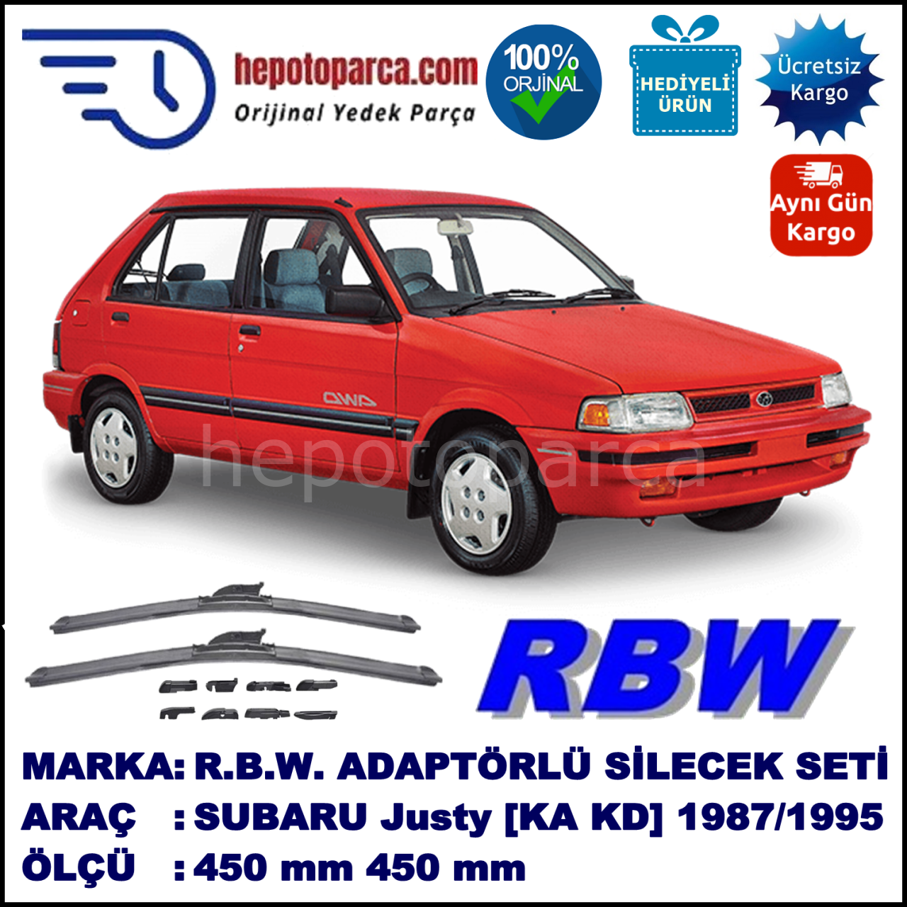 SUBARU Justy [KA, KD] 05.1987-10.1995, 450 / 450 mm.  RBW  ADAPTÖRLÜ MUZ SİLECEK SETİ
