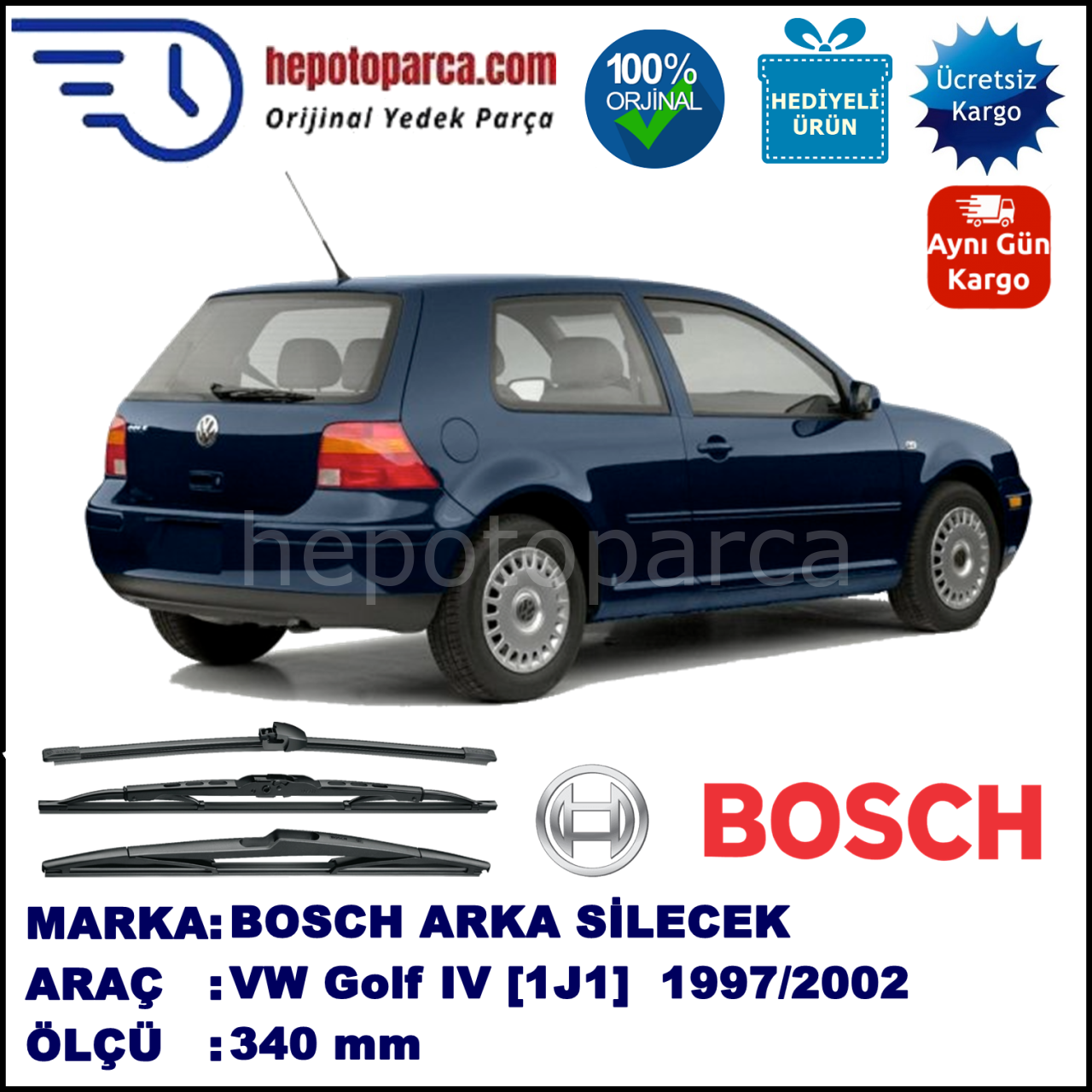 VW Golf IV [1J1] 340 mm 10.1997-05.2002 BOSCH Arka Silecek
