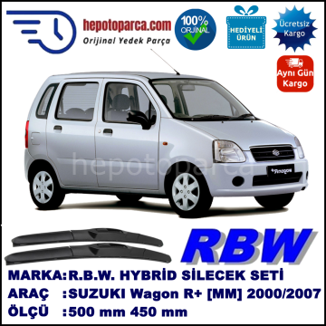 SUZUKI Wagon R+ [MM] 05.00-... 500 / 450 mm. RBW Hybrid Silecek Seti. U Kanca Uyumlu Hibrit