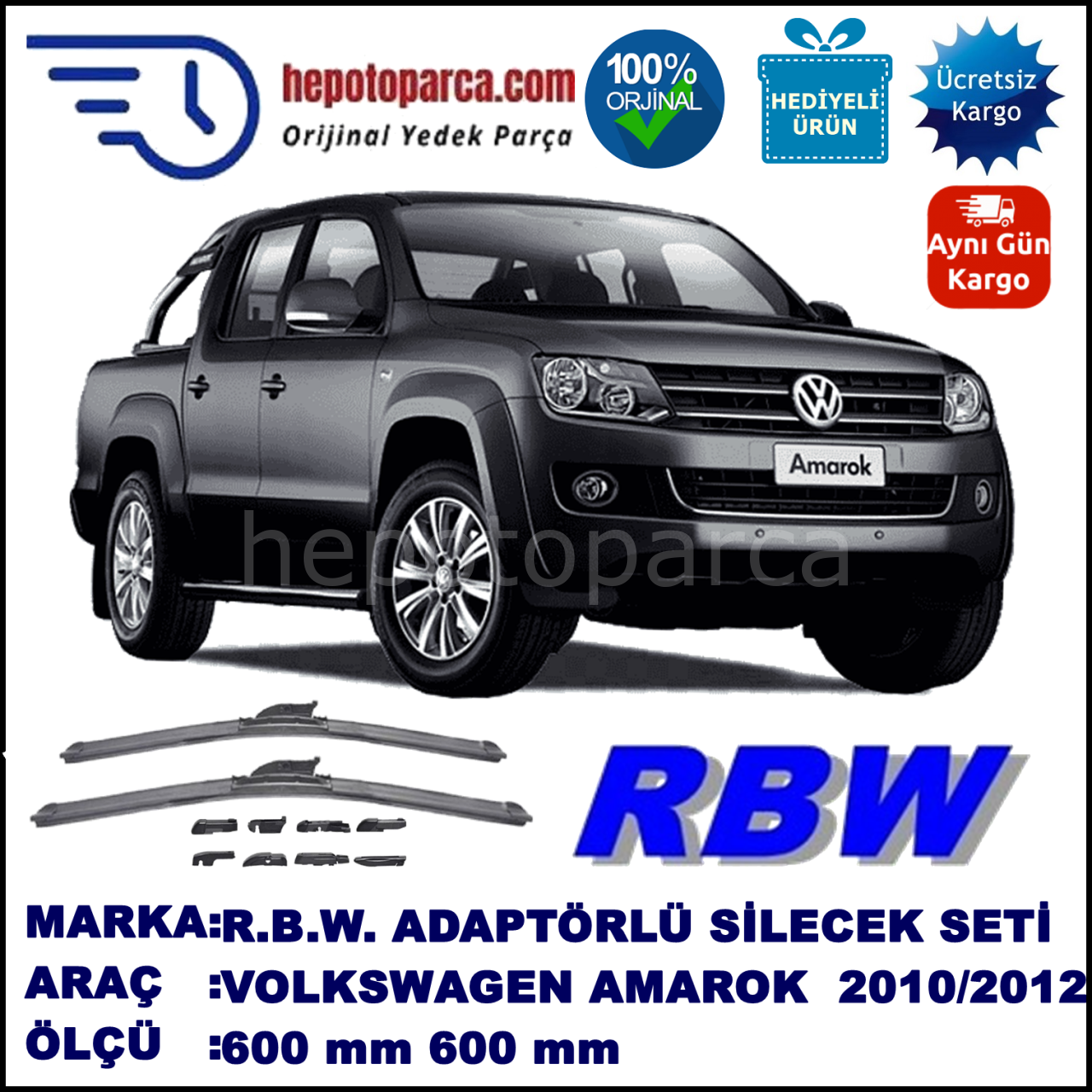 VW Amarok  [2H] 09.2010-04.2012, 600 / - mm.  RBW  ADAPTÖRLÜ MUZ SİLECEK