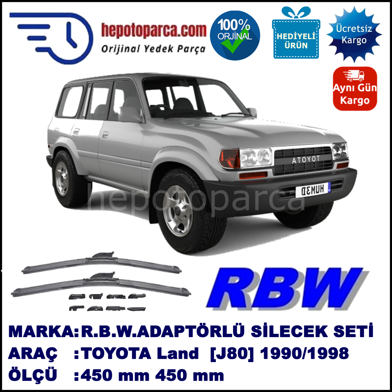 TOYOTA Land Cruiser [J8] 01.1990-01.1998, 450 / 450 mm.  RBW  ADAPTÖRLÜ MUZ SİLECEK SETİ