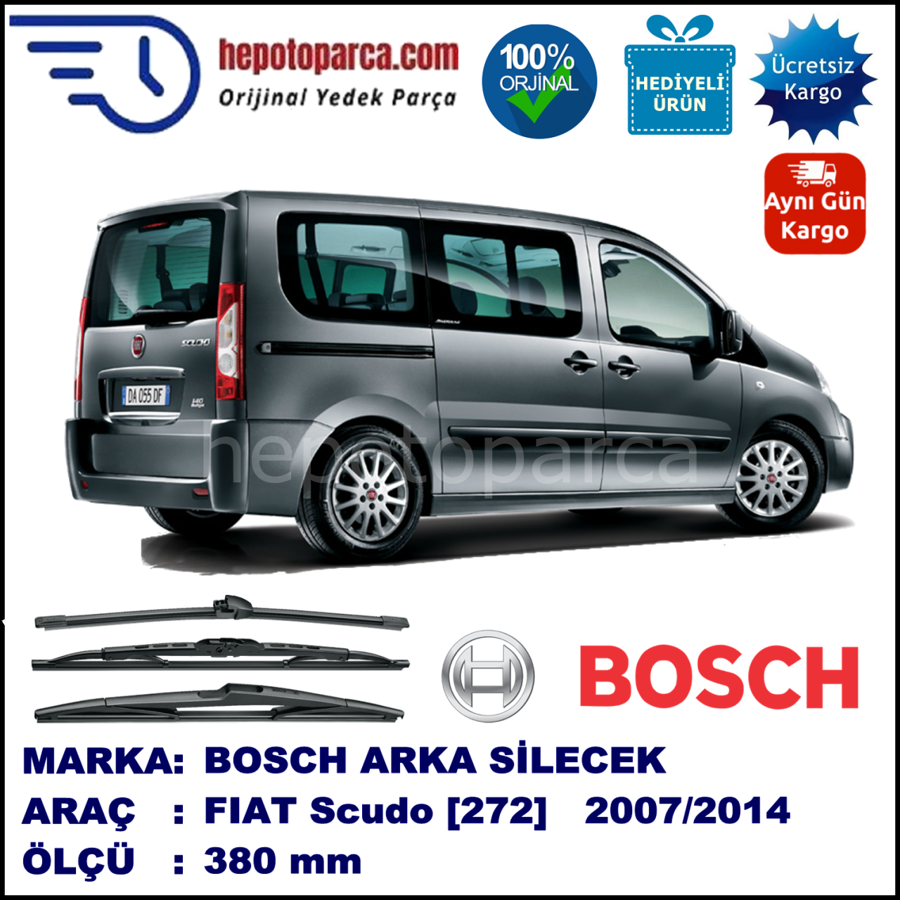 FIAT Scudo [272..] 380 mm 01.2007-... BOSCH Arka Silecek