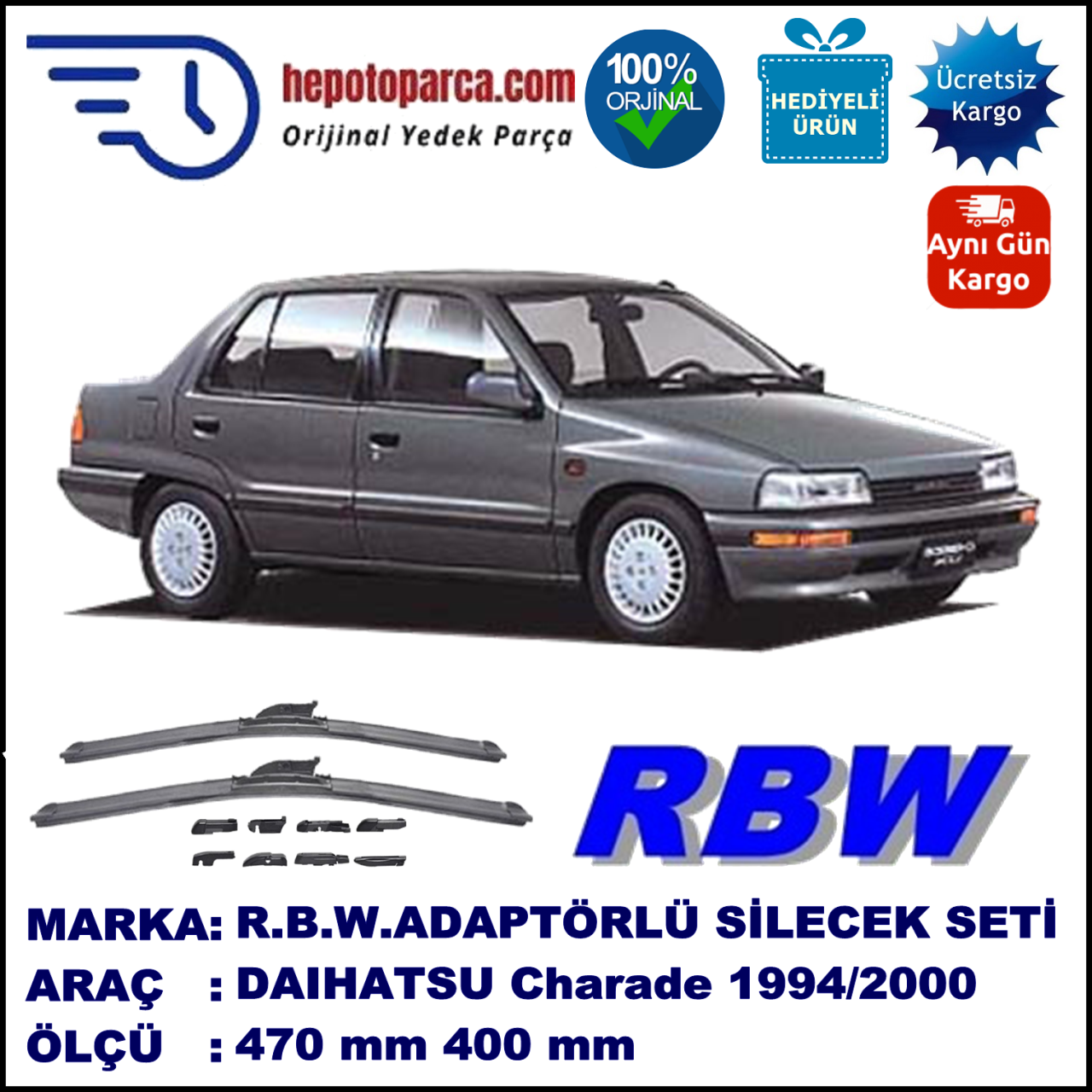 DAIHATSU Charade [G2] 06.1994-09.2000, 470 / 400 mm.  RBW  ADAPTÖRLÜ MUZ SİLECEK SETİ