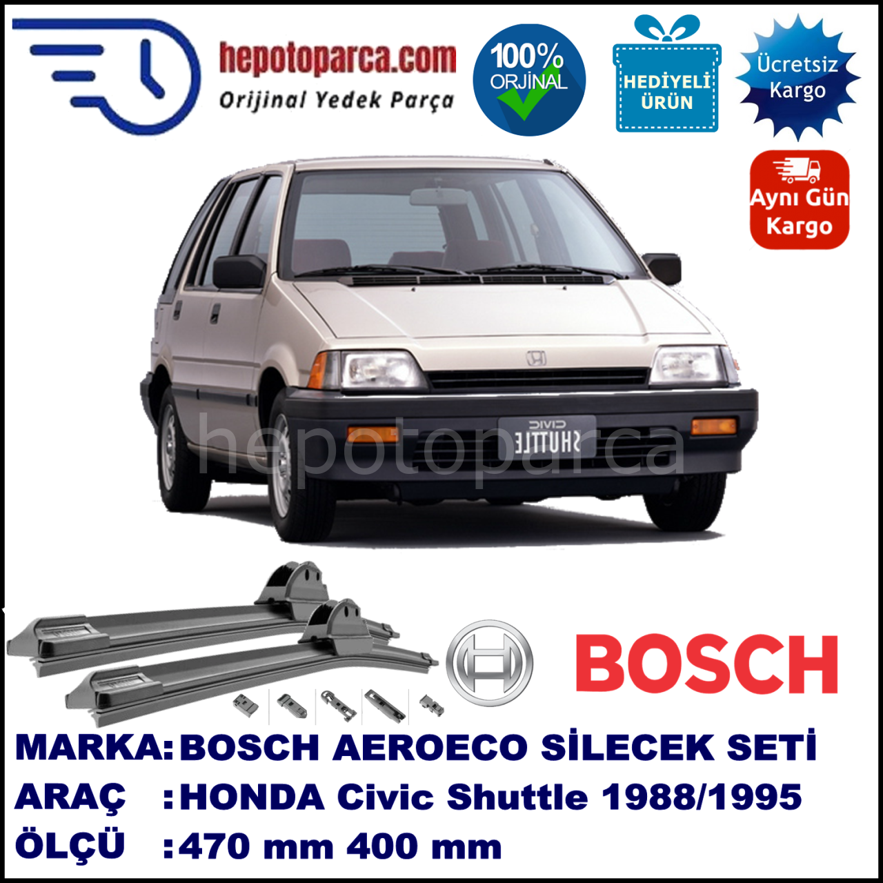 HONDA Civic Shuttle [EC/ED/EE] 01.1988-06.1995, 470 / 400 mm. BOSCH AEROECO Aparatlı Muz Silecek