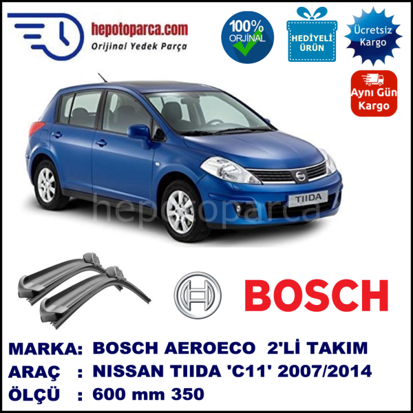 NISSAN Tiida Hatchback [C11] 03.2007-..., 600 / 350 mm. BOSCH AEROECO Aparatlı Muz Silecek