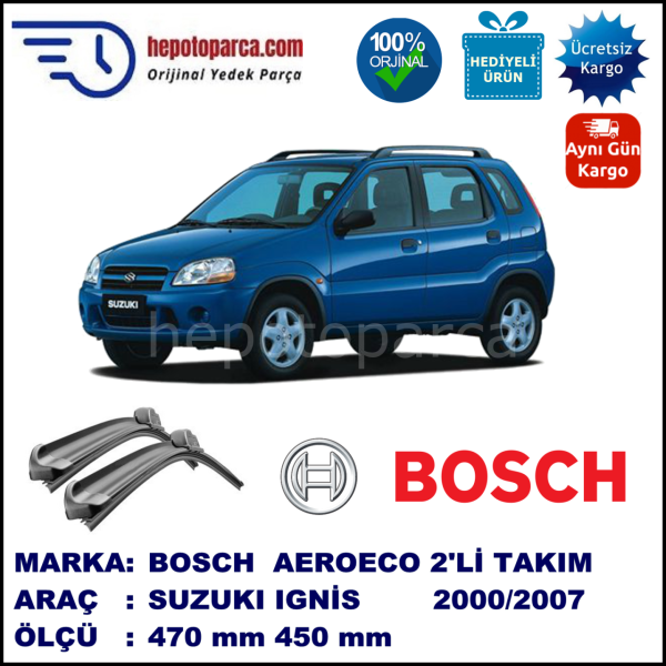 SUZUKI Ignis Hatchback  10.2000-12.2007, 470 / 450 mm. BOSCH AEROECO Aparatlı Muz Silecek