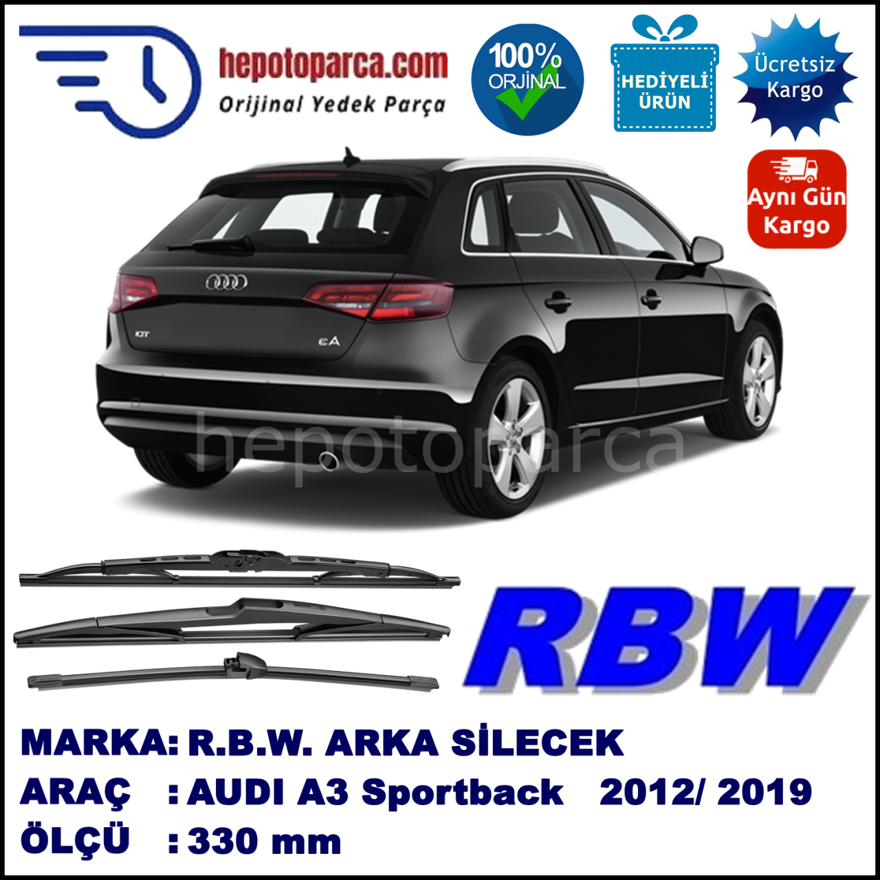 AUDI A3 SPORTBACK MUZ ARKA SİLECEK RBW ARACA ÖZEL (2012→)