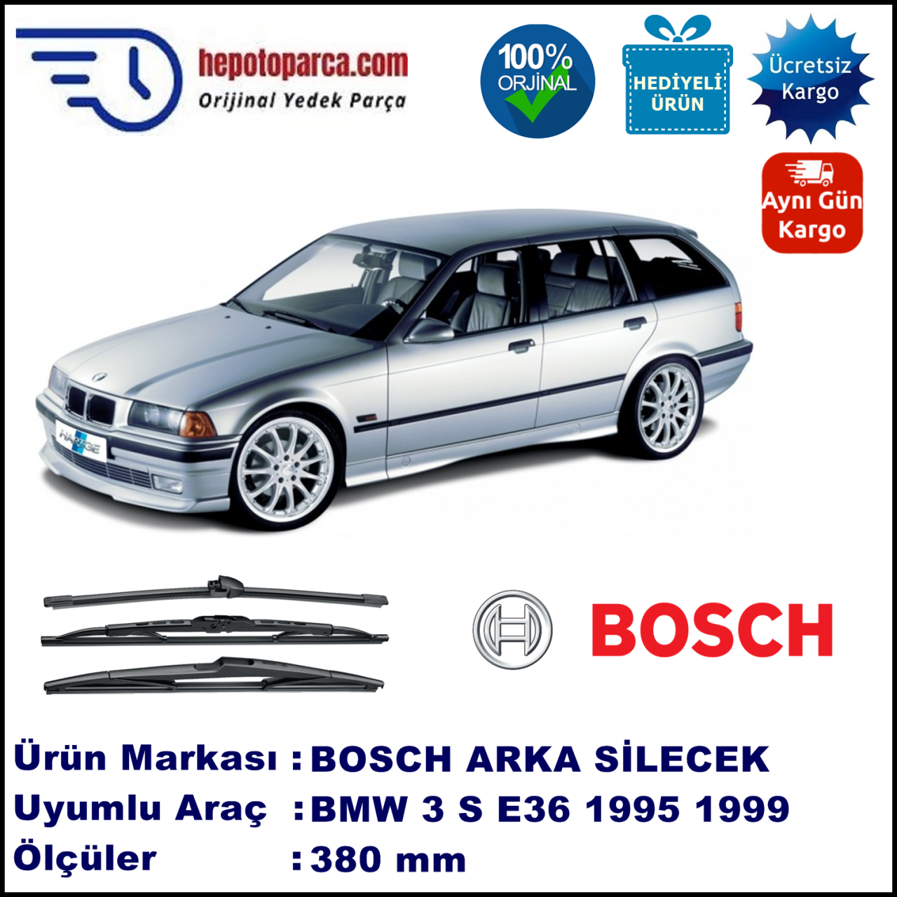 BMW Serie 3 Touring [E 36] 380 mm 03.1995-12.1999 BOSCH Arka Silecek