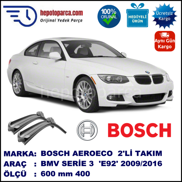 BMW Serie 3 Coupé [E 92] 09.2009-..., 600 / 400 mm. BOSCH AEROECO Aparatlı Muz Silecek