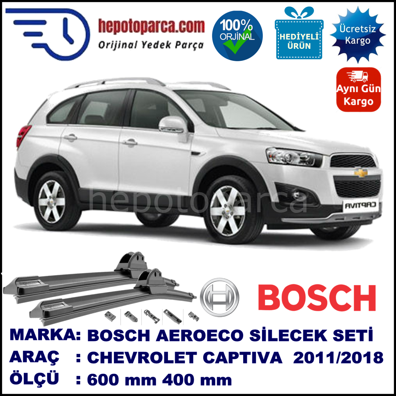 CHEVROLET Captiva [KL1C, C140] 04.2011-..., 600 / 400 mm. BOSCH AEROECO Aparatlı Muz Silecek