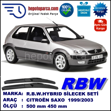 CITROEN Saxo [S8] 10.99-09.03 500 / 450 mm. RBW Hybrid Silecek Seti. U Kanca Uyumlu Hibrit