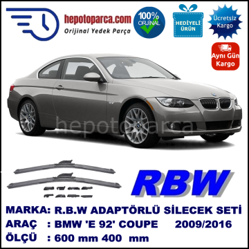 BMW Serie 3 Coupé [E 92] 09.2009-..., 600 / 400 mm.  RBW  ADAPTÖRLÜ MUZ SİLECEK SETİ