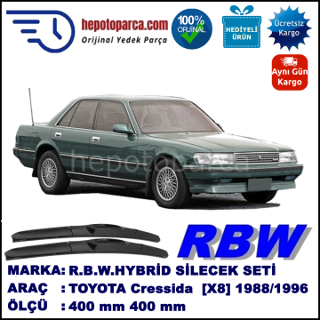 TOYOTA Cressida Sedan [X8] 08.88-08.96 400 / 400 mm. RBW Hybrid Silecek Seti. U Kanca Uyumlu Hibrit