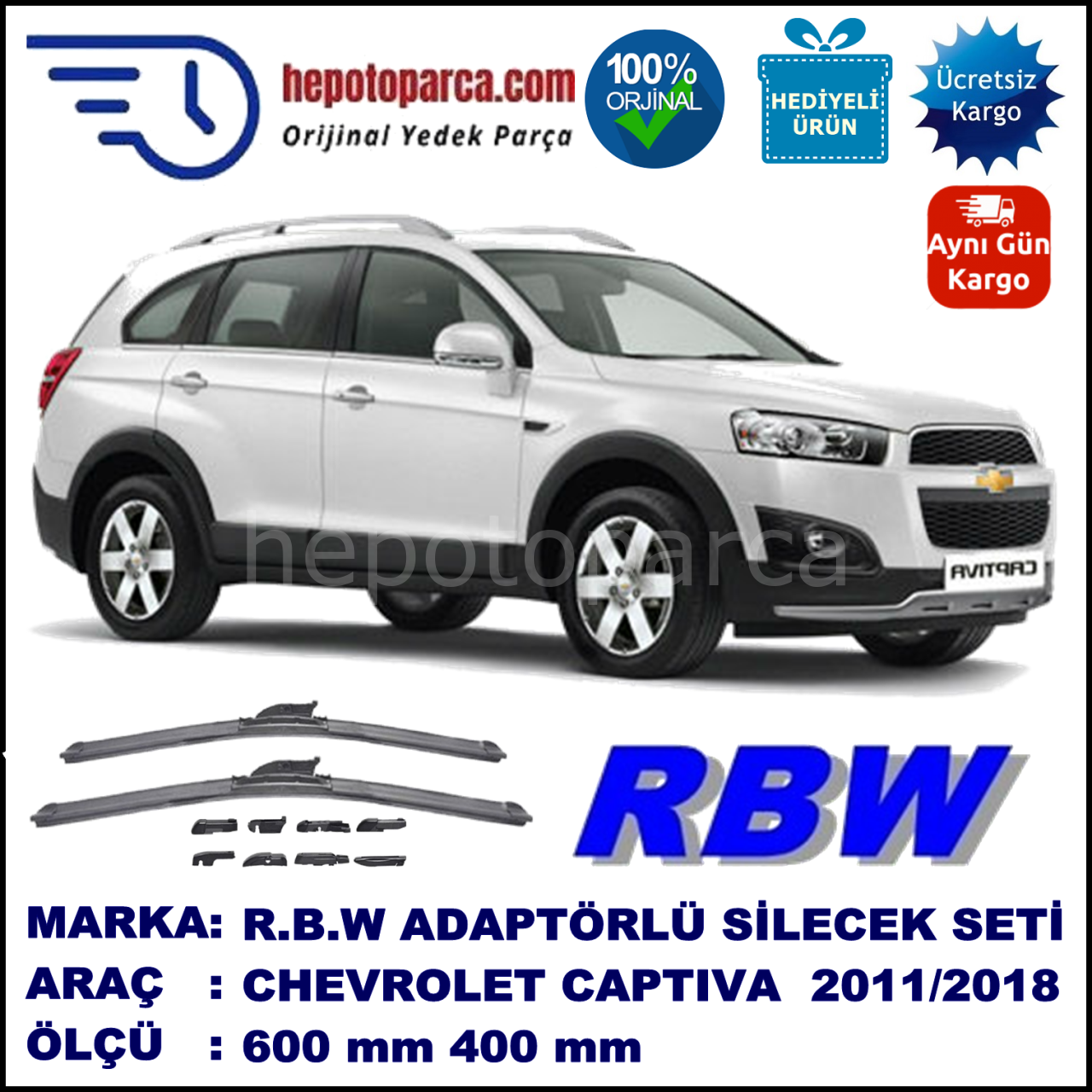 CHEVROLET Captiva [KL1C, C140] 04.2011-..., 600 / 400 mm.  RBW  ADAPTÖRLÜ MUZ SİLECEK SETİ