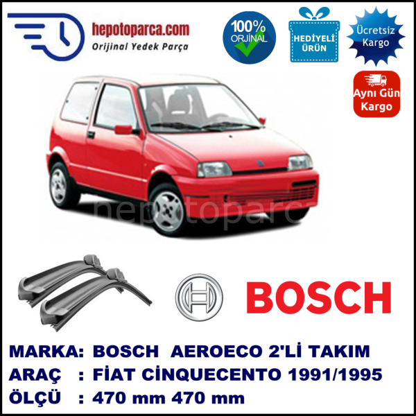 FIAT Cinquecento [170..] 07.1991-07.1998, 470 / 470 mm. BOSCH AEROECO Aparatlı Muz Silecek