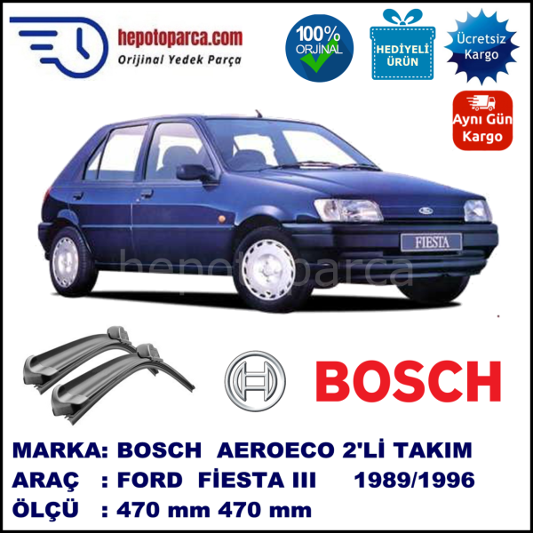 FORD Fiesta III [89] 03.1989-12.1996, 470 / 470 mm. BOSCH AEROECO Aparatlı Muz Silecek