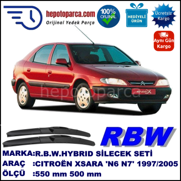 CITROEN Xsara [N6, N7] 07.97-12.05 550 / 500 mm. RBW Hybrid Silecek Seti. U Kanca Uyumlu Hibrit