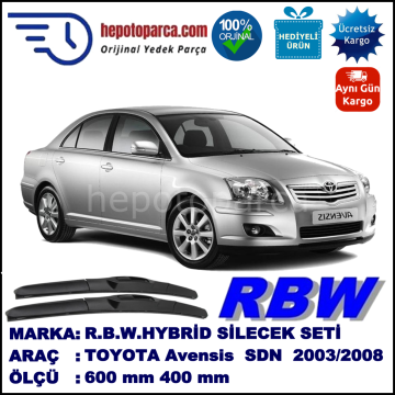 TOYOTA Avensis [T25] 01.03-11.08 600 / 400 mm. RBW Hybrid Silecek Seti. U Kanca Uyumlu Hibrit