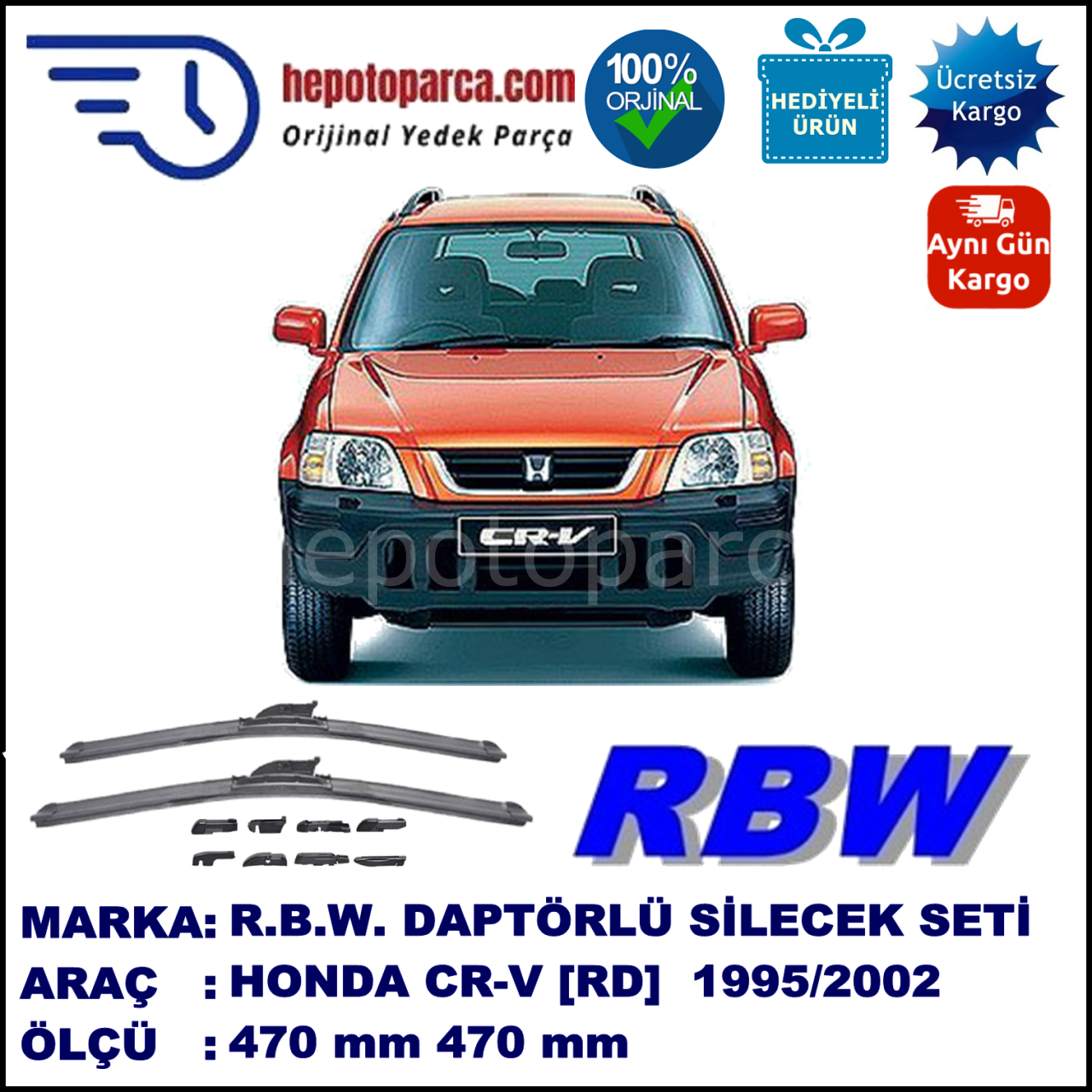 HONDA CR-V [RD] 10.1995-07.2002, 470 / 470 mm.  RBW  ADAPTÖRLÜ MUZ SİLECEK SETİ