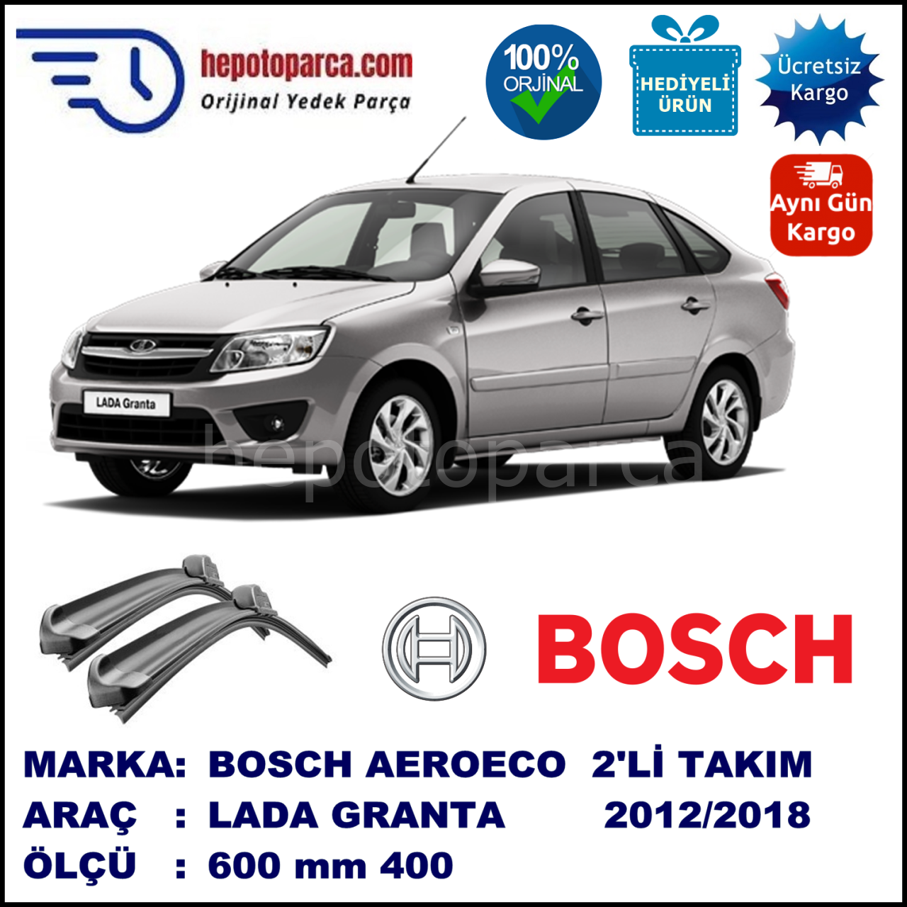 LADA Granta  01.2012-..., 600 / 400 mm. BOSCH AEROECO Aparatlı Muz Silecek
