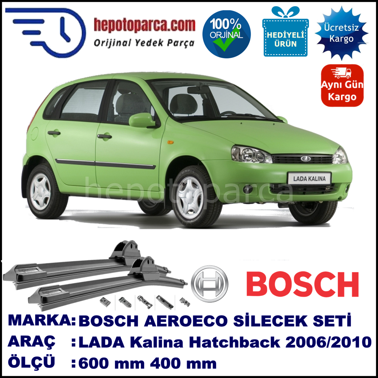 LADA Kalina Hatchback  07.2006-..., 600 / 400 mm. BOSCH AEROECO Aparatlı Muz Silecek
