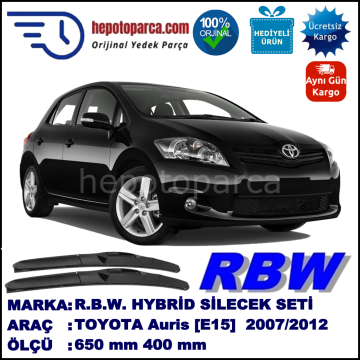 TOYOTA Auris [E15, NMT, SB1] 02.07-10.12 650 / 400 mm. RBW Hybrid Silecek Seti. U Kanca Uyumlu Hibrit