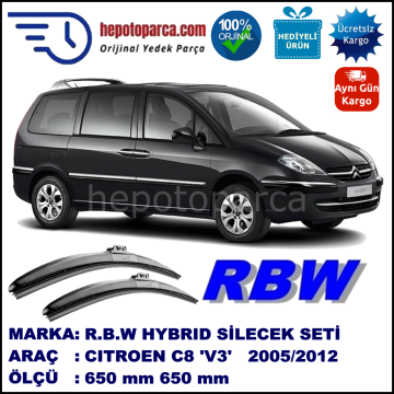 CITROEN C8 [V3] 08.05-... 650 / 650 mm. RBW Hybrid Silecek Seti. U Kanca Uyumlu Hibrit