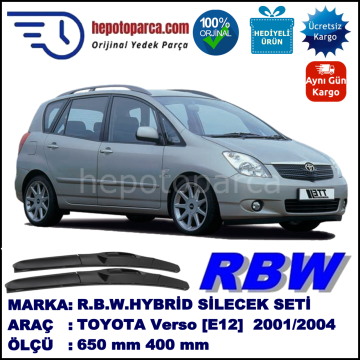 TOYOTA Corolla Verso [E12] 09.01-01.04 650 / 400 mm. RBW Hybrid Silecek Seti. U Kanca Uyumlu Hibrit