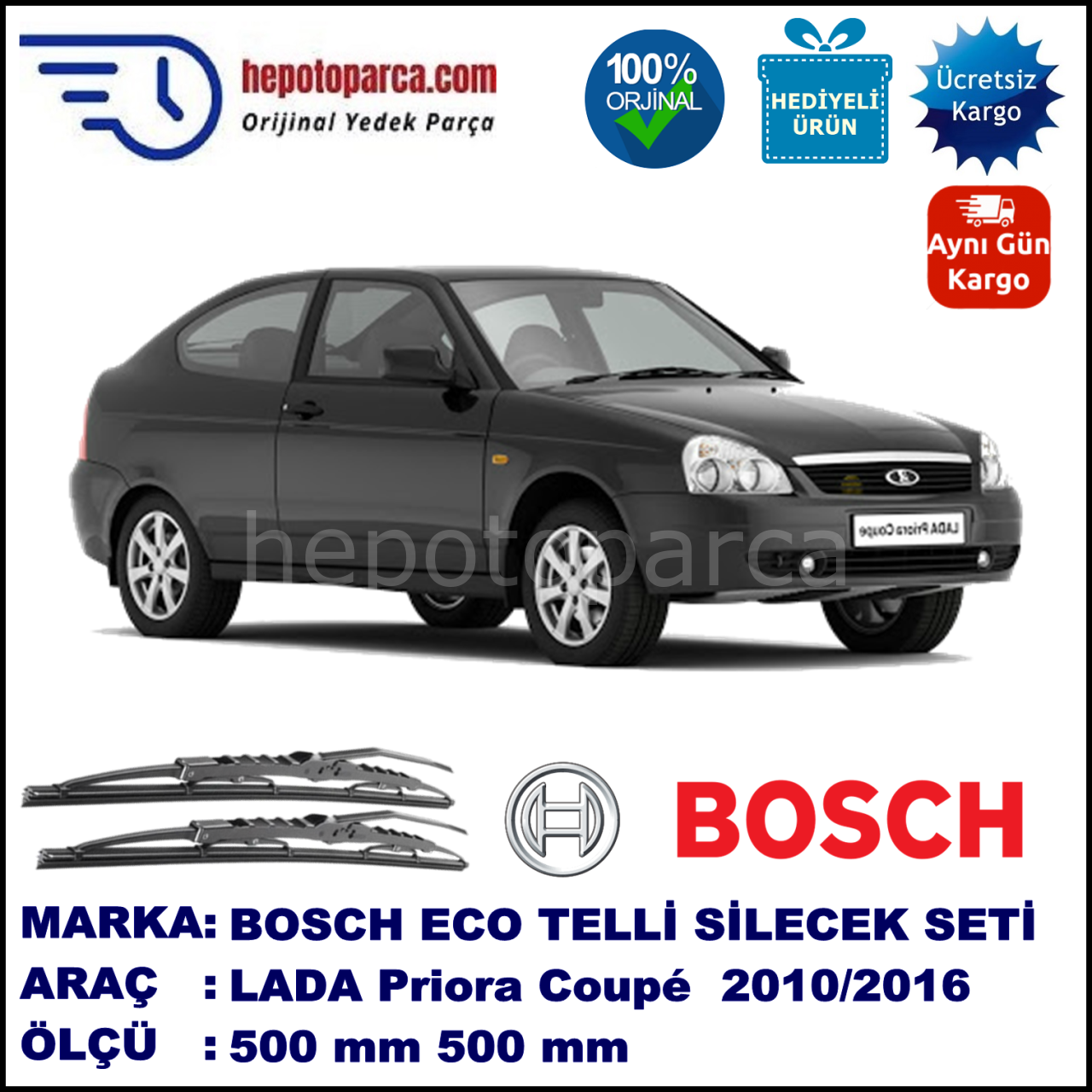 LADA Priora Coupé  01.10-... 500 / 500 mm. BOSCH ECO Telli Silecek 2'li Takım