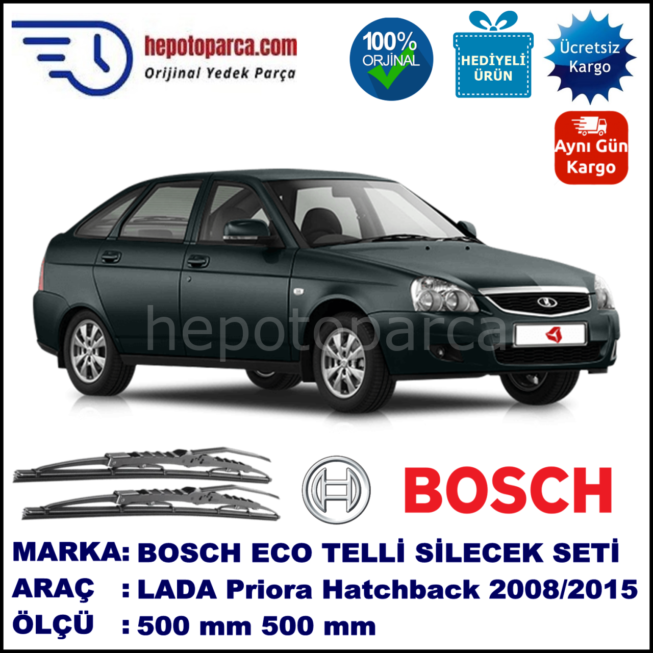 LADA Priora Hatchback  01.08-... 500 / 500 mm. BOSCH ECO Telli Silecek 2'li Takım